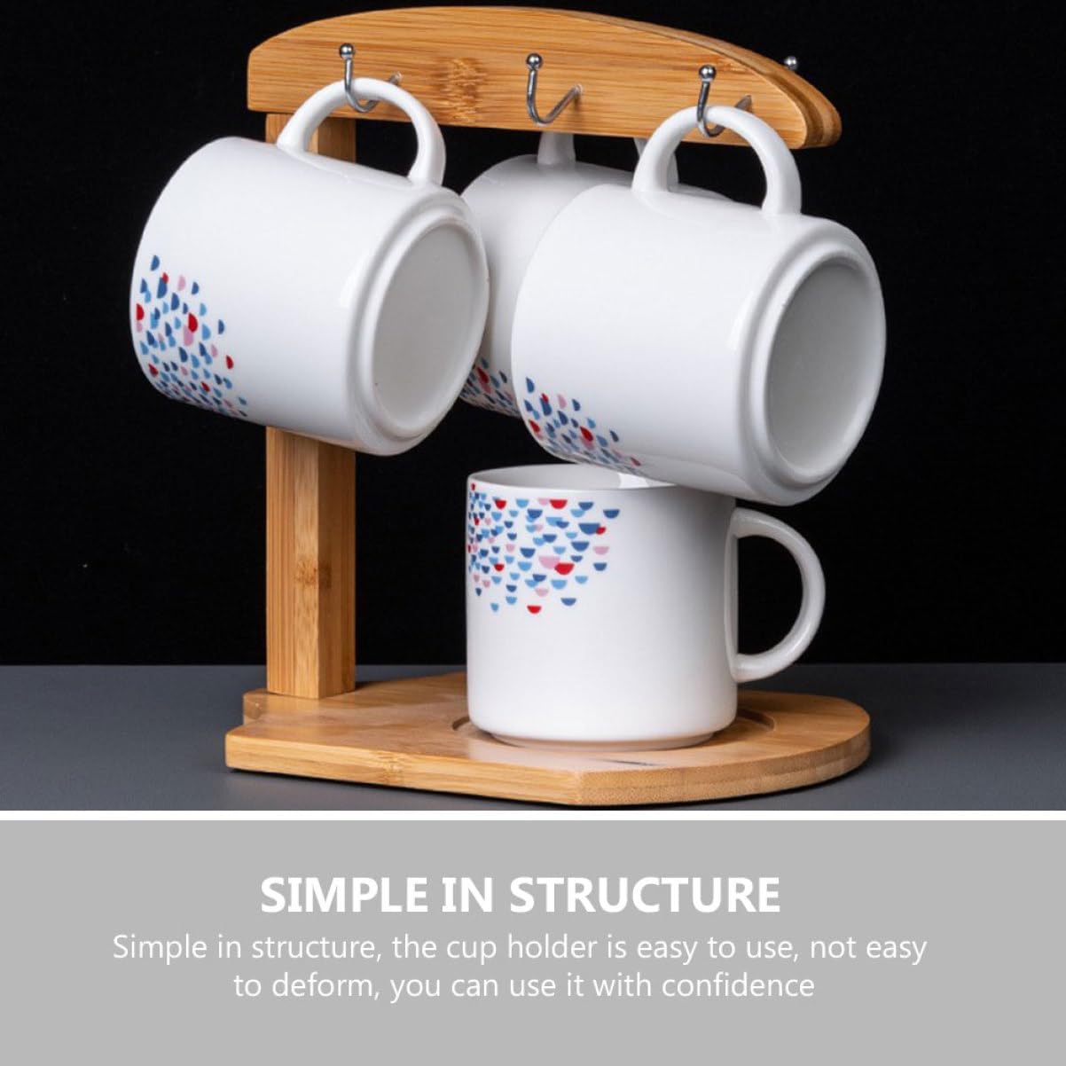 Hemobllo Bamboo Mug Holder Hooks Elegant Kitchen Cup Storage Rack for Organizing Mugs and Tea Cups Space-Saving Design for Coffee Stations and Home Decor