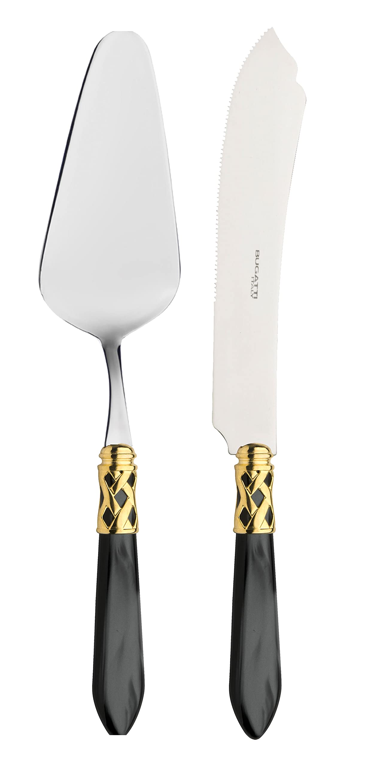 Bugatti 2 Pieces Cake Set Aladdin Model in Gift Box, Black Handle with Gold Plated Ring