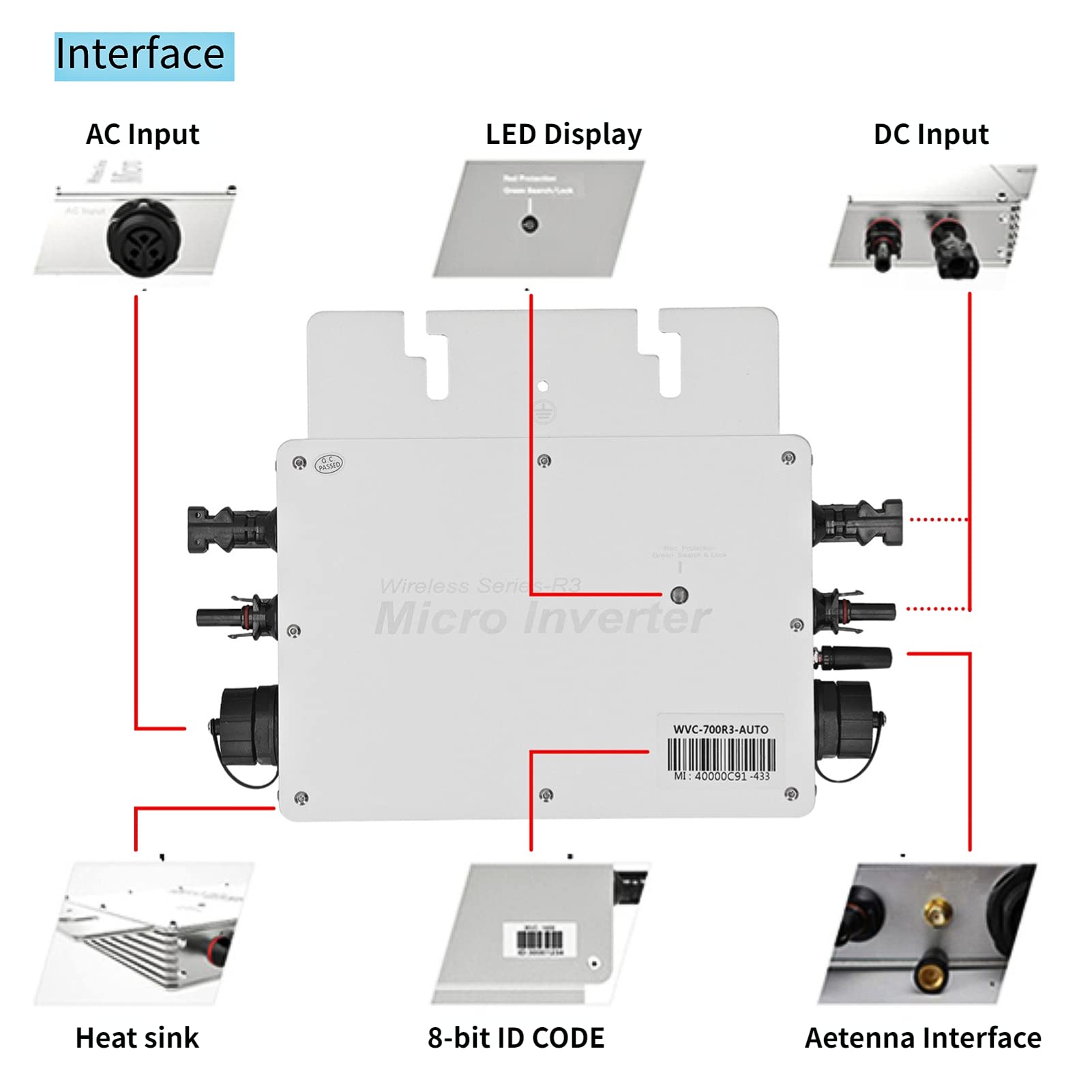 WVC - 700W Microinverter a Rete Solare Impermeabile Controllo WIFI Identificazione Automatica Micro Inverter CC a CA 120/230 V