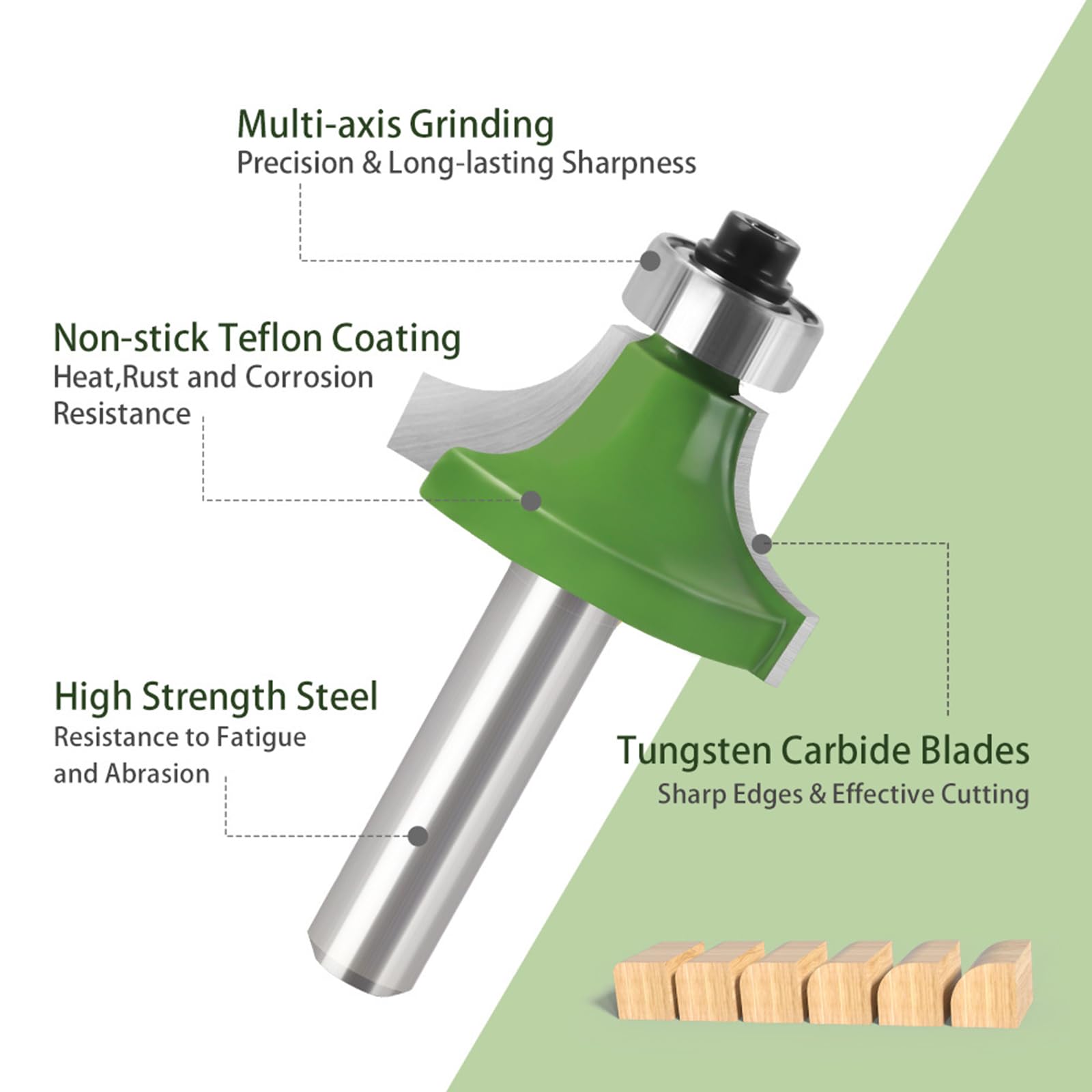 AKYLIN Afrondfrees 8 mm schacht, radius 12,7 mm, ronde frees voor bovenfrees met kogellagers, afrondfrees voor houtbewerking, afkantfrees, radiusfrees, houtfrees