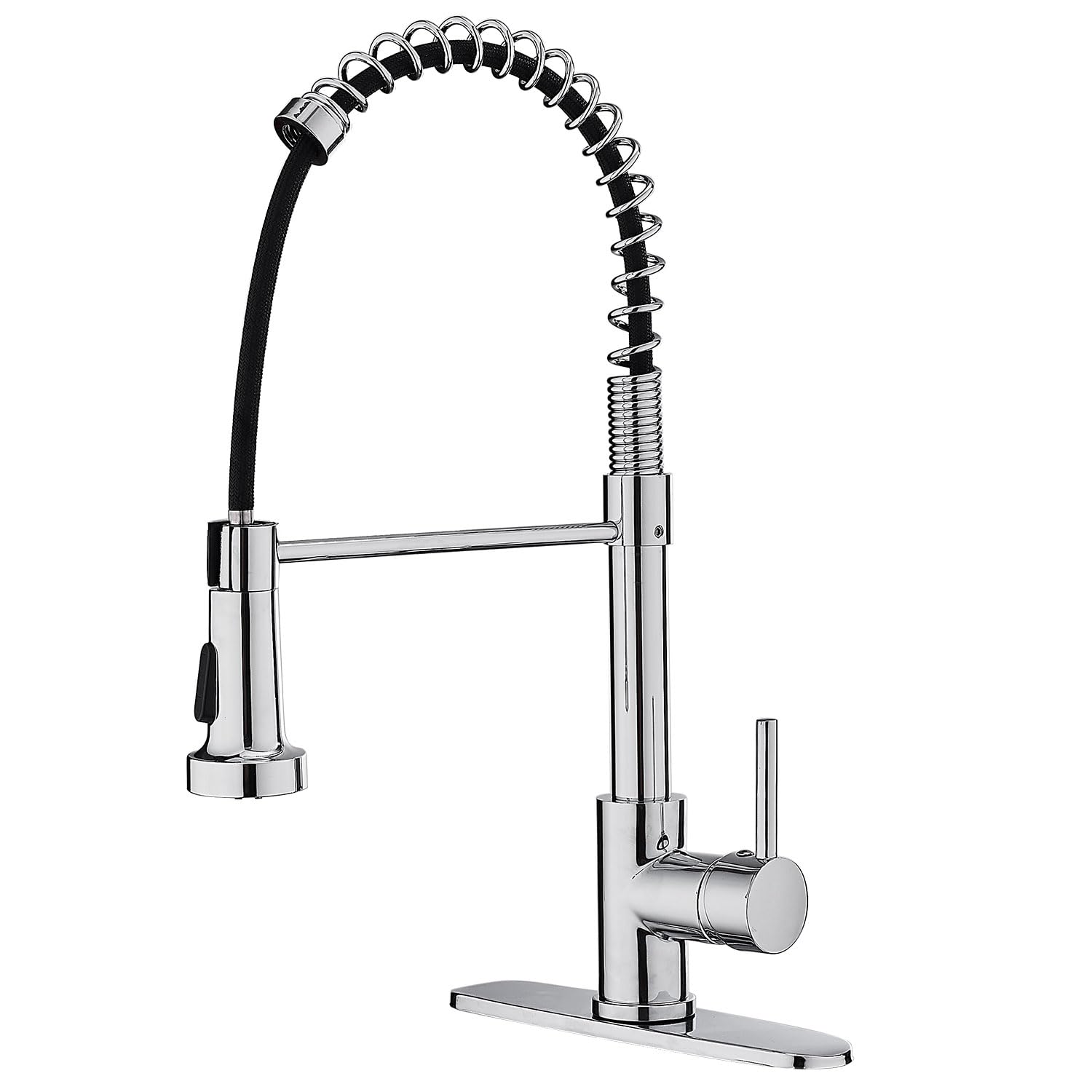 Top Taste Kitchen Faucet with Pull Down Sprayer, Commercial Spring Kitchen Sink Faucet with Pull Out Sprayer, Single Handle Kitchen Faucets with Deck Plate, Chrome