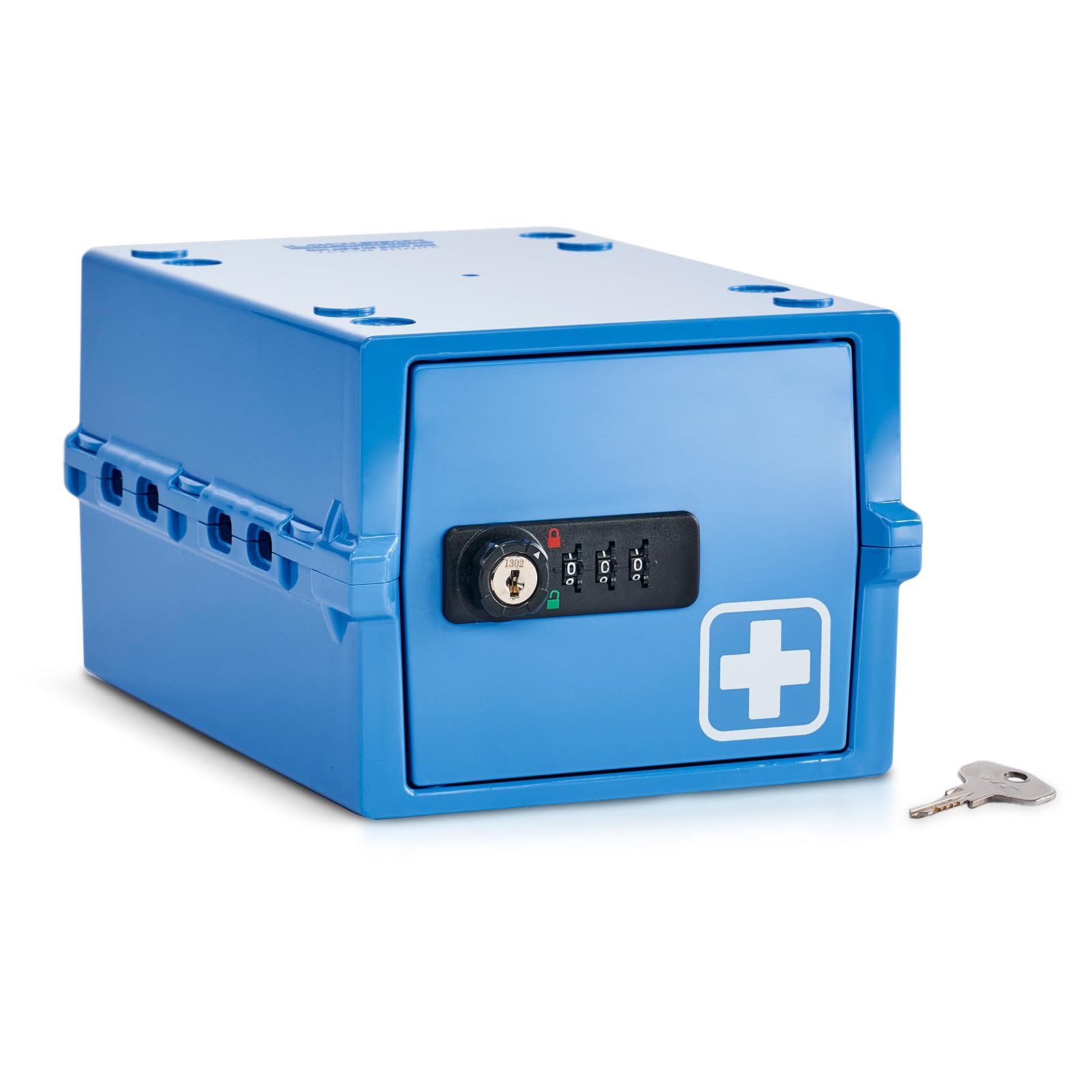 Lockabox Mini Plus™ | Medicine Storage Box | Lockable Box with Combination Lock & Access Key (3L) | Mini Medical Lock Box Storage for Tablets, Pills & First Aid | 22.3 x 15.4 x 12 cm (Medi Blue)