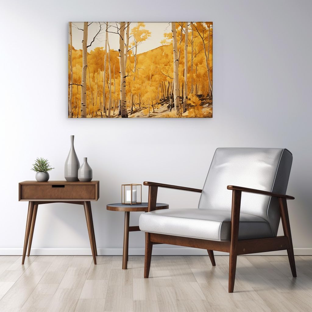 Canvas for Living room. Autumn�s Embrace: A Journey Through the Vibrant Aspens and Birches, 27 x 18 inch Canvas Wall Art - Contemporary Masterpieces - Modern Home Decor - 69x46 cm (27x18 inch)