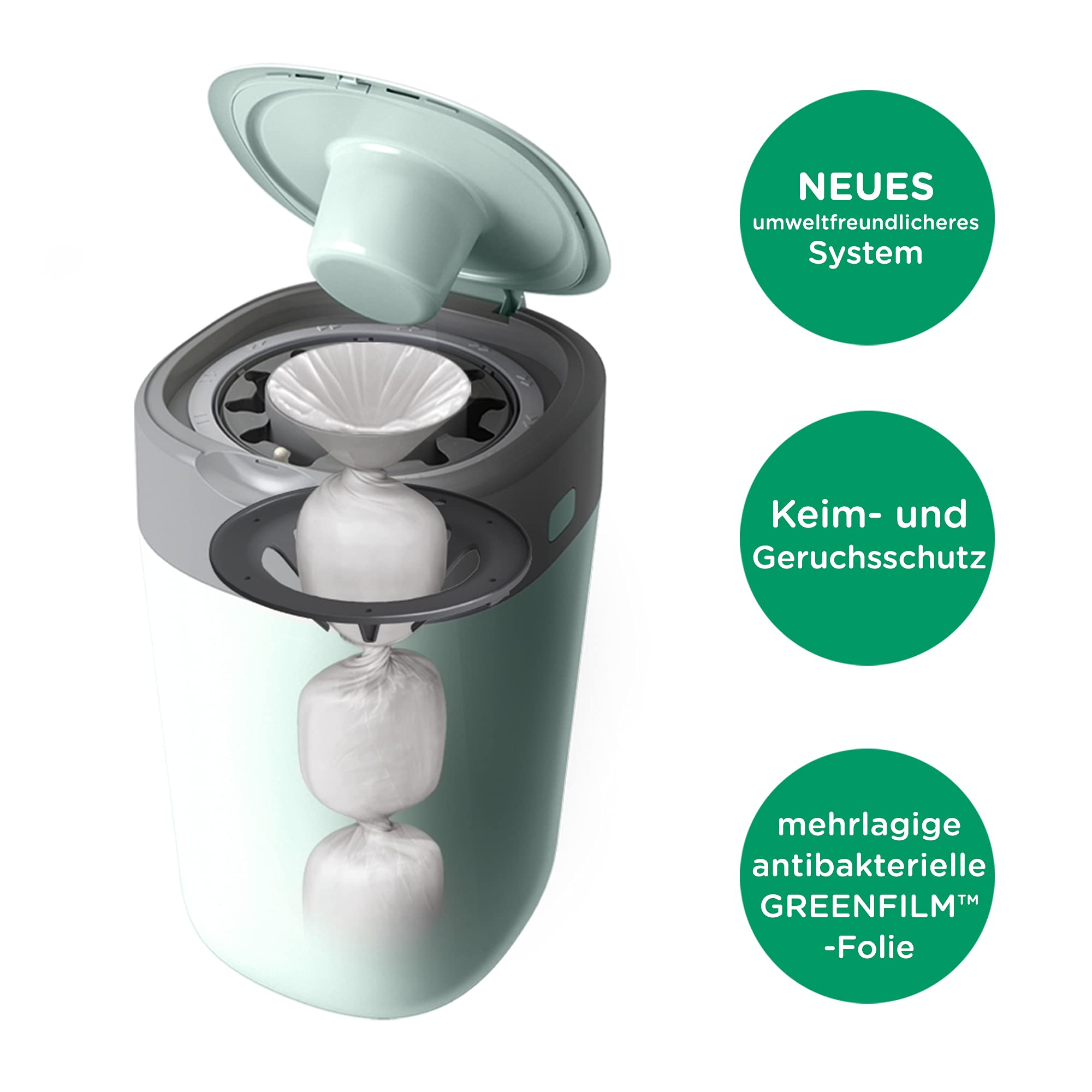 Tommee Tippee Mangiapannolini Twist And Click, Il Sistema Ecologico, Contiene 1 Ricarica Con Pellicola Greenfilm, Verde