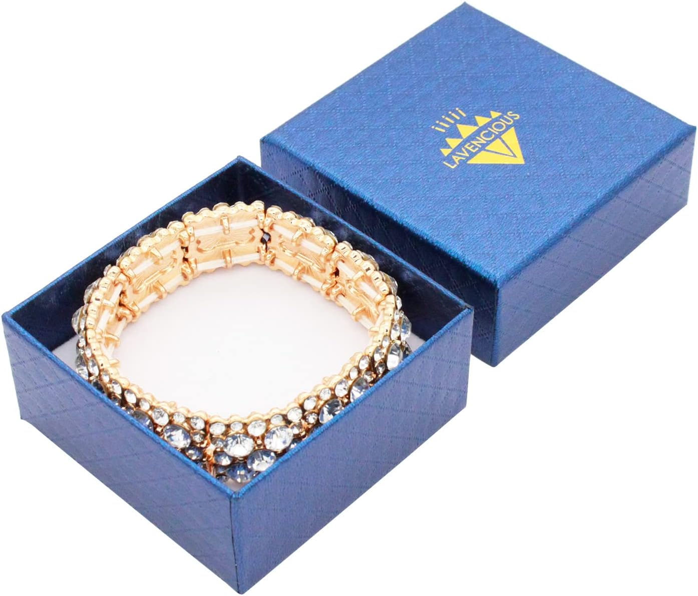 Lavencious Round Shape Rhinestones Elastic Stretch Bracelet Party Jewelry for Women 7" - Image 6