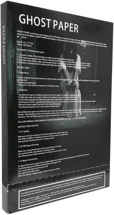 Ghost Tattoo Transfer Paper 100 Spirit Sheets 8.5" x 11" A4 Stencil Carbon Thermal Tracing Hectograph
