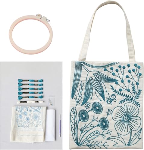 Smart-Feather Kit de bordado de flores, kit de bordado a mano para adultos principiantes con patrones de bordado, aro de bordado, kit de costura de