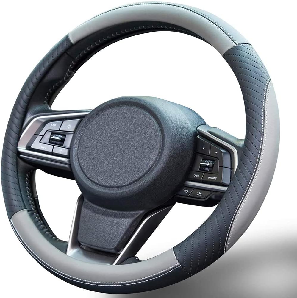 ZATOOTO Wheel Cover for Car - Grey Microfiber Leather Steering Wheel Covers for Men - Auto Sport Universal 15 inch for Family Women Interior Accessories