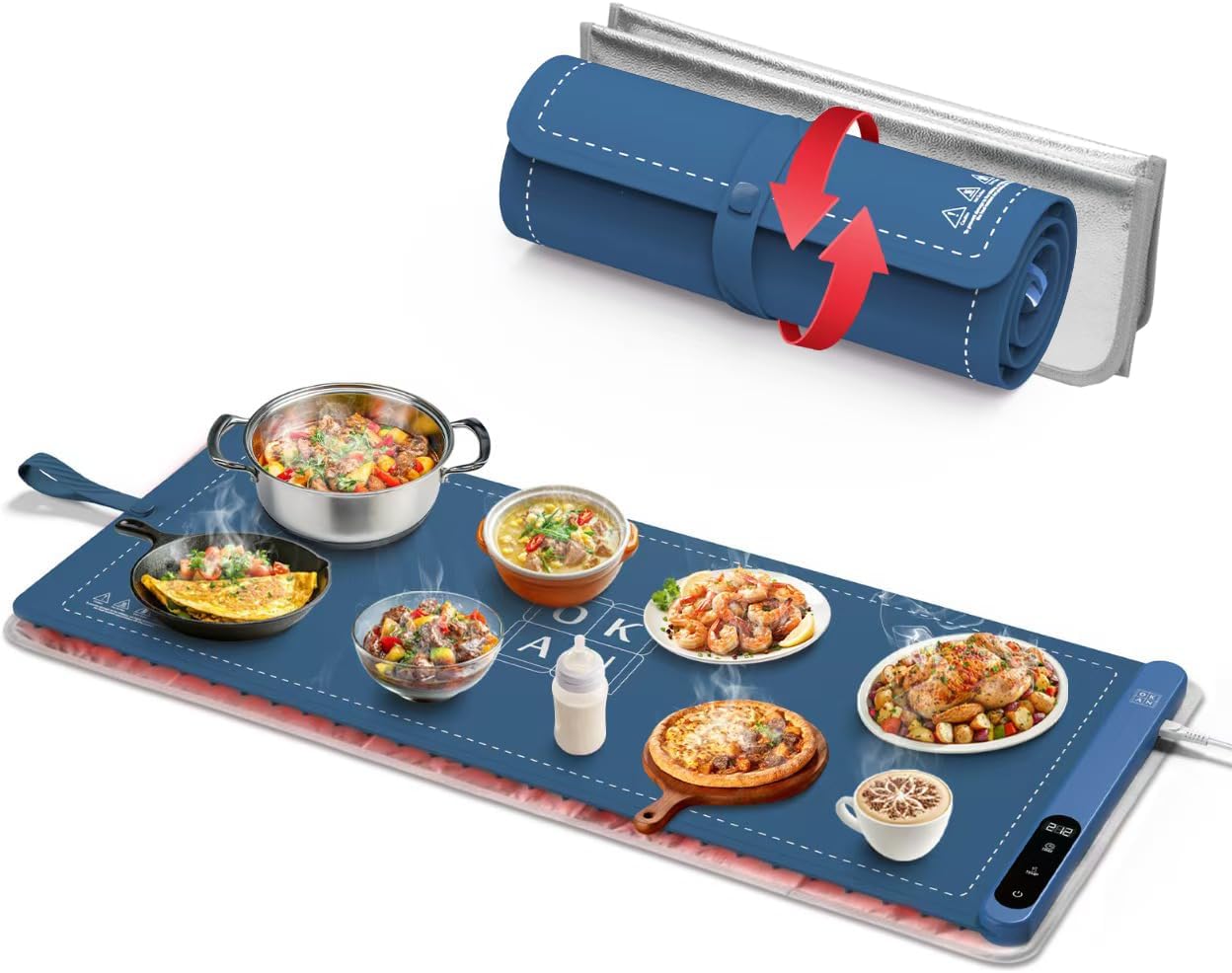 Okan Extra-Large Silicone Electric Food Warmer Mat with Heat-Resistant Table Protector, 6 Temp Levels, 1–6 Hour Timer, Foldable, Easy to Clean, Buffet Heating Pad for Home & Office (Blue, 36 inch) Okan Extra-Large Silicone Electric Food Warmer Mat with Heat-Resistant Table Protector, 6 Temp Levels, 1–6 Hour Timer, Foldable, Easy to Clean, Buffet Heating Pad for Home & Office (Blue, 36 inch)