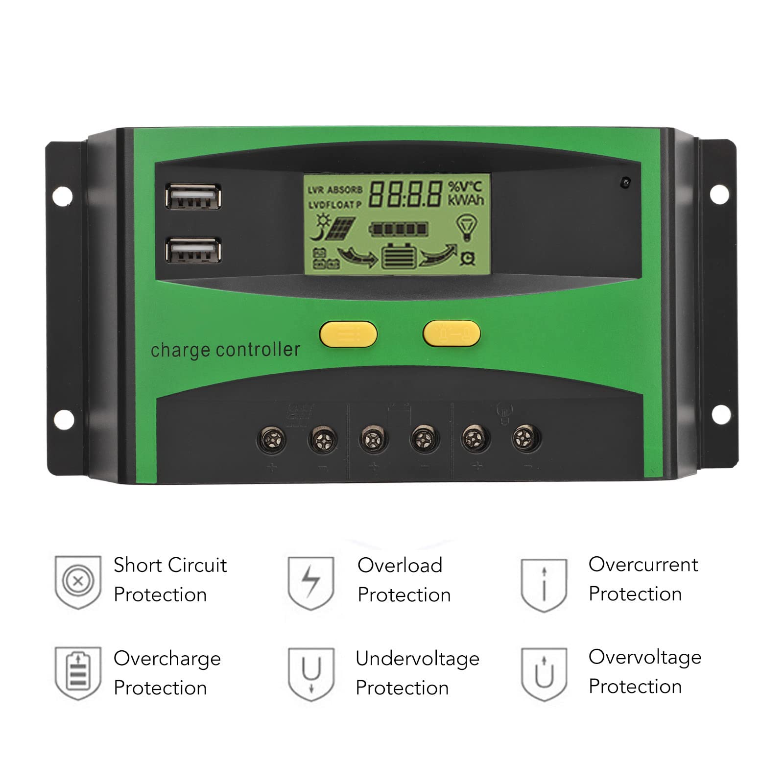 Régulateur de panneau solaire, interface homme-machine, contrôleur de charge solaire 12 V 24 V sans danger pour maison intelligente (60 a-12 V/24 V