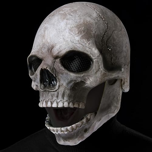 Miniatura 5 de Spooktacular Creations Máscara de calavera de Halloween con mandíbula móvil, máscara de calavera de cabeza completa de Halloween para Halloween,