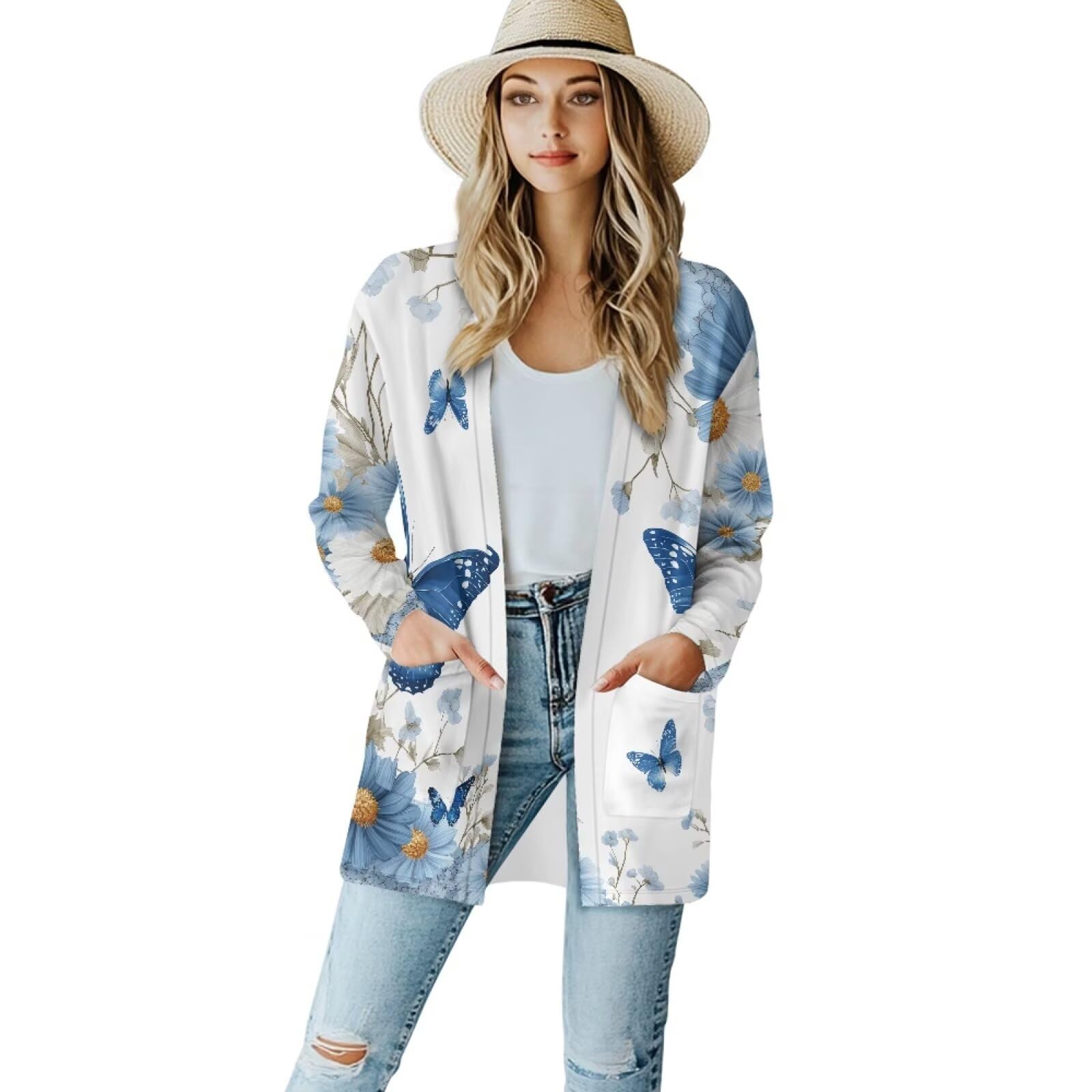 Womens Cardigans Lightweight Long Sleeve Open Front Sweater Cardigan V-Neck Outwear Loose Jacket Coat