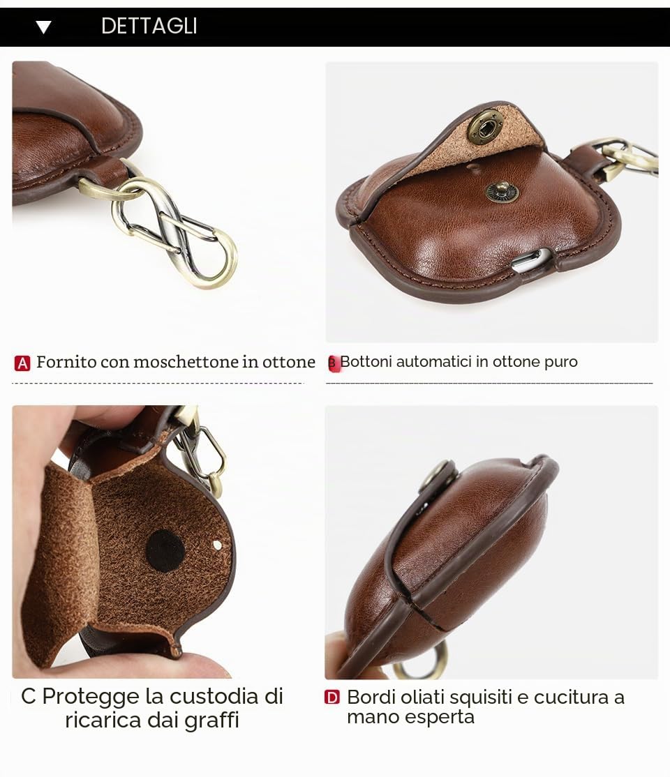 CONTACT'S FAMILY Custodia per AirPods 4 in Pelle, AirPods 4 Case Leather, Cover Airpods 4 Leder (Caffè)