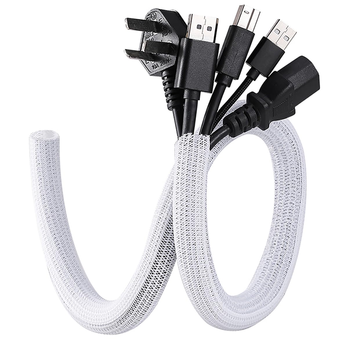ILLUVA 10FT Cable Tidy White Sleeve (Φ1/2"), Flame-Retardant Desk Cable Management for USB & Computer Wires