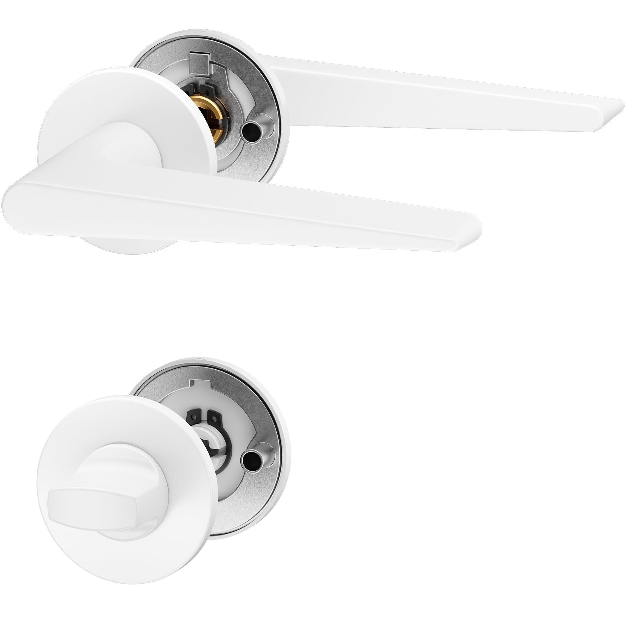 ERGO line RENA Super SLIM Weiß Türbeschlag für Badtüren und WC-Türen, Türgriff mit WC-Rosette, Rund-Rosette, Die ultra-feine Silhouette, Drückergarnitur, Türklinken Innentüren, Türdrücker, Edelstahl
