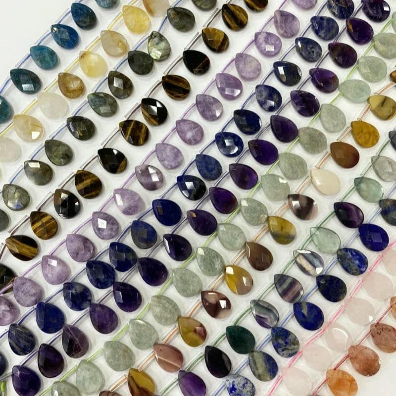 Cuentas sueltas de labradorita, amatista y cuarzo rosa de cristal natural en forma de lágrima de 13 x 18 mm, para collar, pendientes, colgantes y accesorios (4 ojos de tigre, 13 x 18 mm, 22 unidades