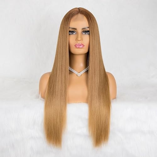 Miniatura 10 de Pelucas rubias con reflejos para mujer, peluca larga y lacia con flequillo, cabello Remy suave y sedoso, resistente al calor, peluca de fibra