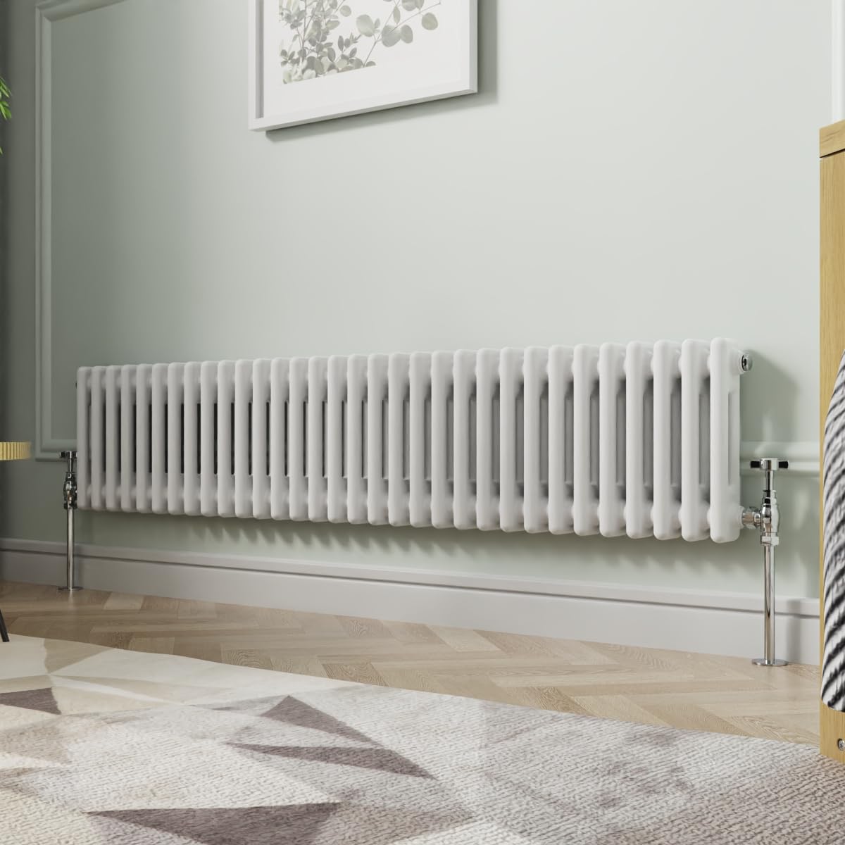Nrg White 300 X 1460 Mm Gloss Horizontal Cast Iron Radiator Double Panel