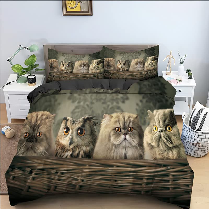 Parure de lit enfant chatte vert foncé avec housse de couette 90x190 en microfibre confortable