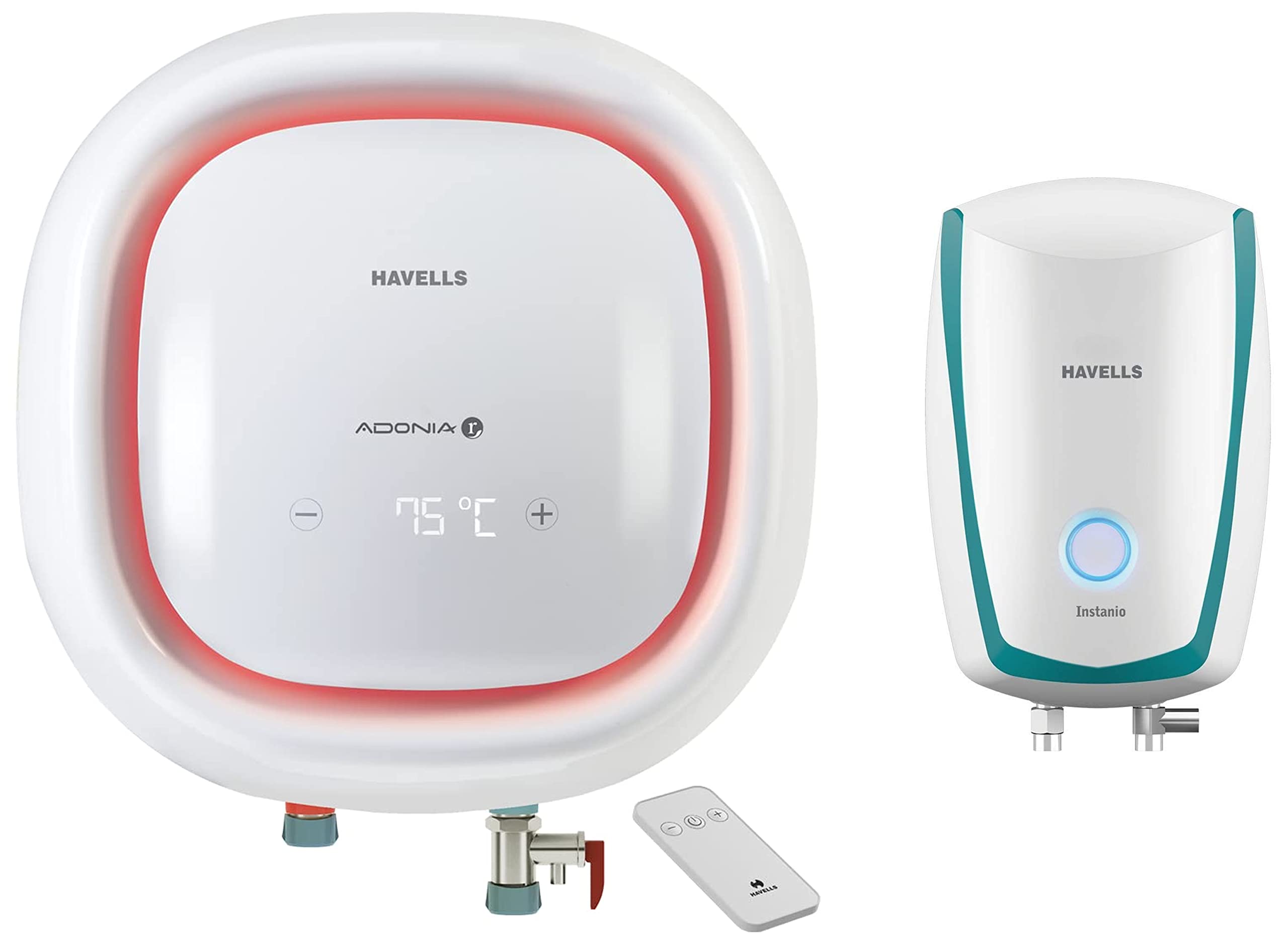 Buy Havells Instanio 3-Litre Instant Geyser (White/Blue) u0026 Adonia R  25-Litre Vertical Storage Water Heater (Geyser) White 5 Star with Remote  Control Online at Low Prices in India - Amazon.in