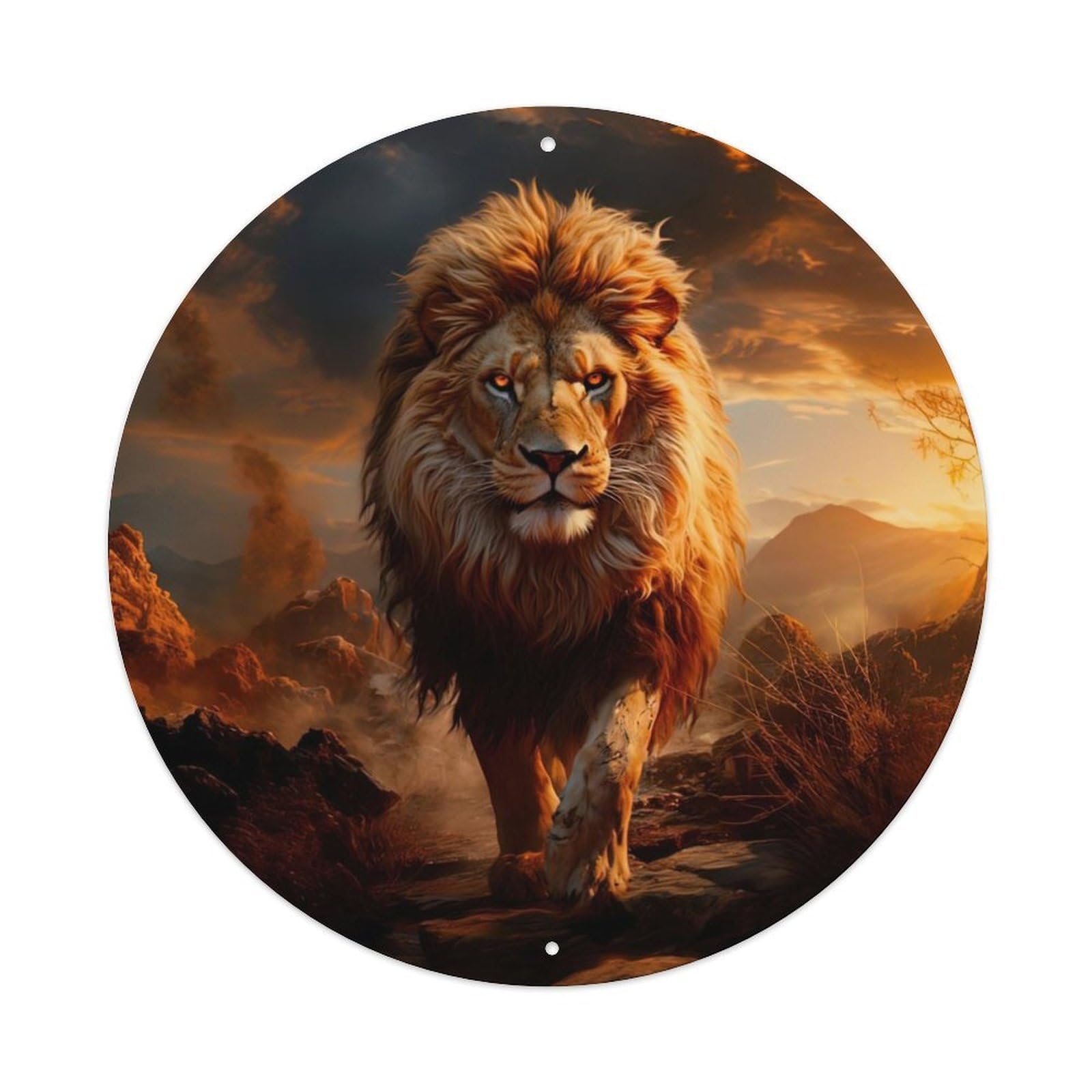 African Lion Animal Majestic Wildlife Sunset Pride King Vintage Metal Tin Sign Plaque Wall Decor for Cafe, Club Bar, Office, Garden Metal Poster 8x8Inch
