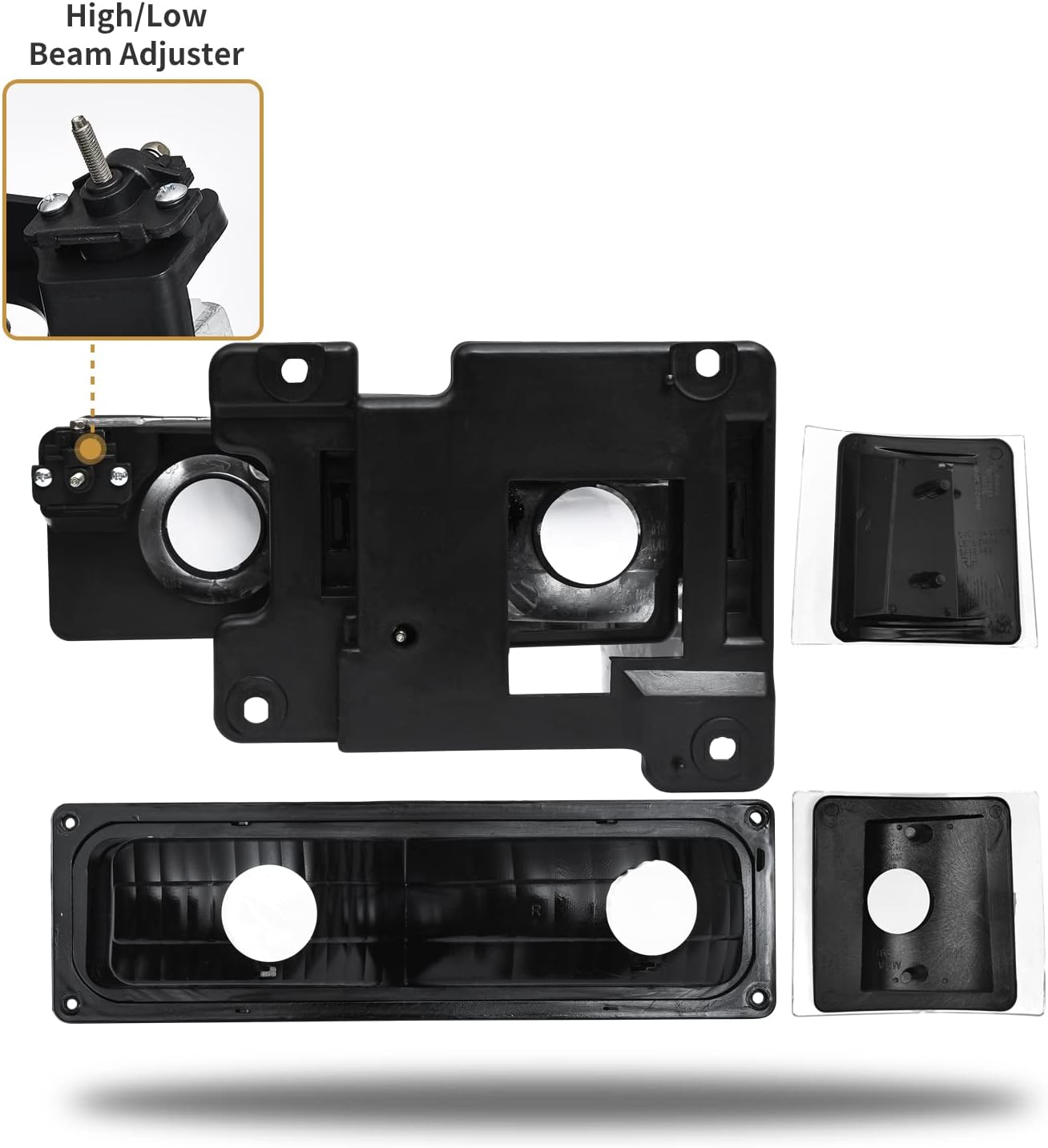 AS Headlight Assembly Replacement for 1994 1995 1996 1997 1998 Chevy Silverado/Tahoe/Suburban/C10 with Black Housing Clear Reflector Clear Lens Driver and Passenger Side(Not compatible on GMC models)