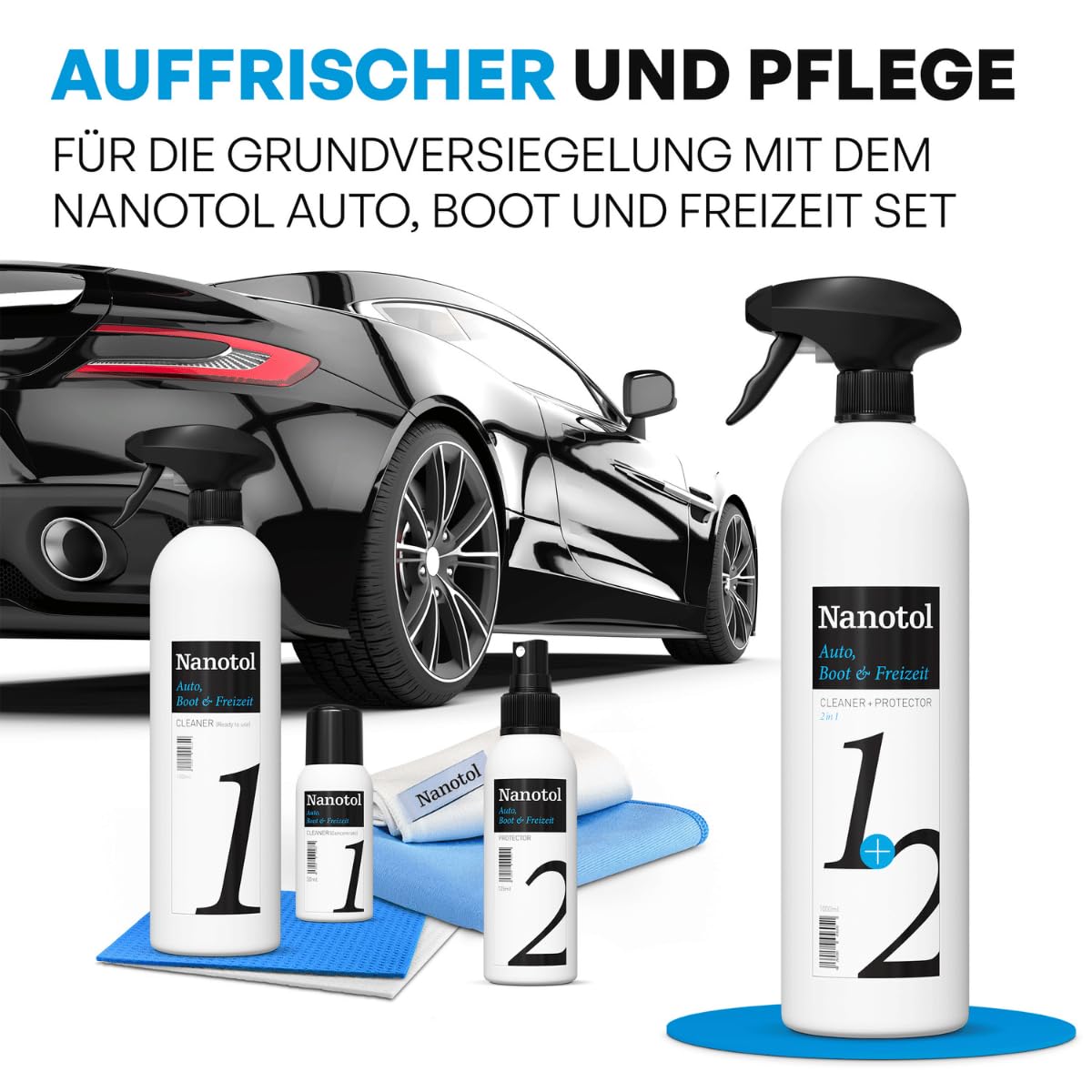Nanotol 2in1 Auto Cleaner & Protector – Reinigung und Nano Versiegelung für Lack, Glas & Kunststoff, Scheibenversiegelung Auto – 2+1 Gratis, 3 x 1000 ml