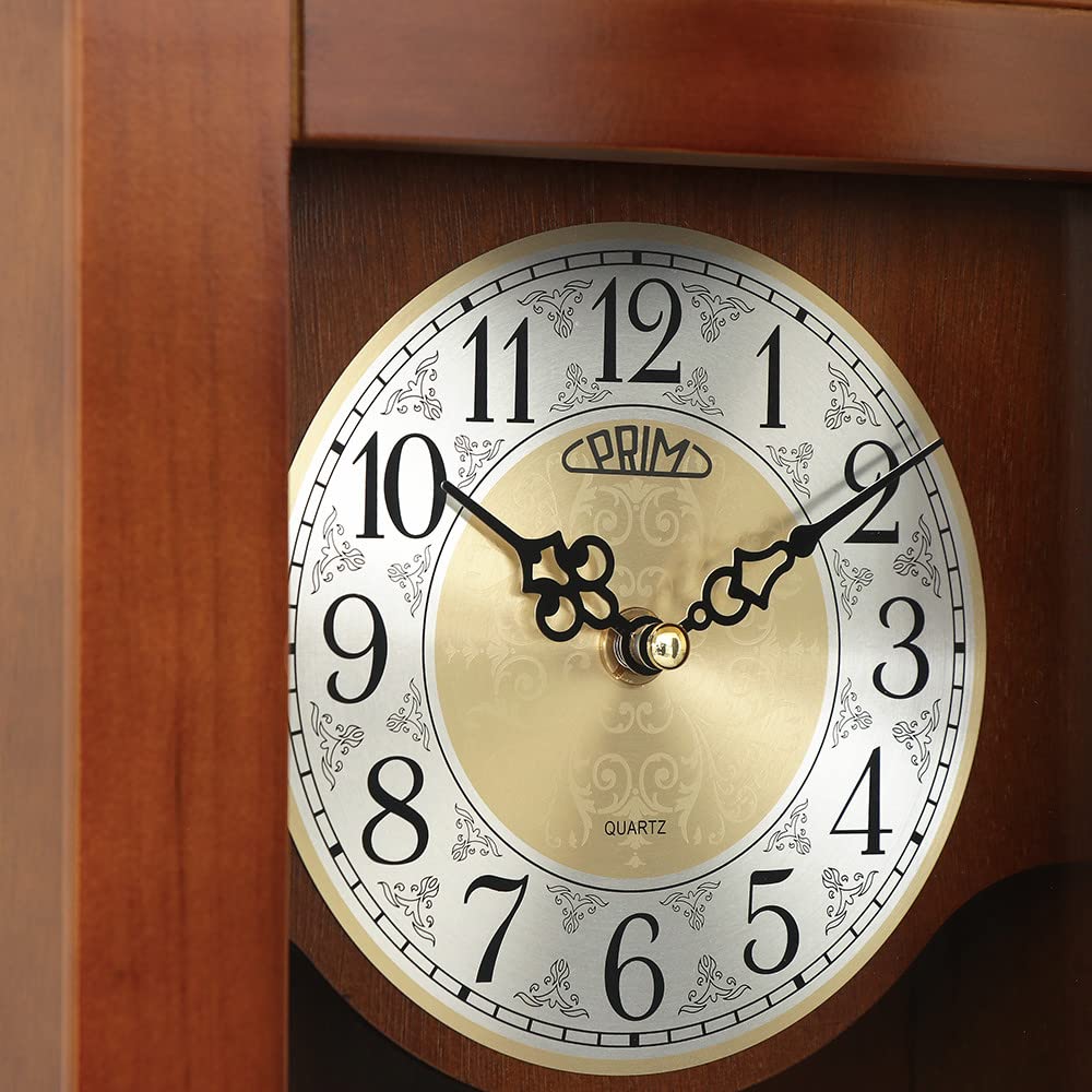 PRIM Orologio da tavolo, marrone, pendolo in legno, motore a passo al quarzo, quadrante decorato