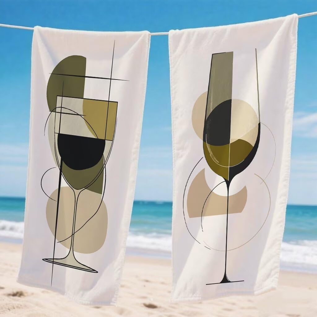 Kombinowany ręcznik plażowy, 90 x 180 cm, zestaw 2 szt., z mikrofibry, ręcznik plażowy, kieliszek do wina, ręcznik plażowy, duży, chłonny, szybkoschnący, lekki, bez piasku, do sauny, do pływania, na