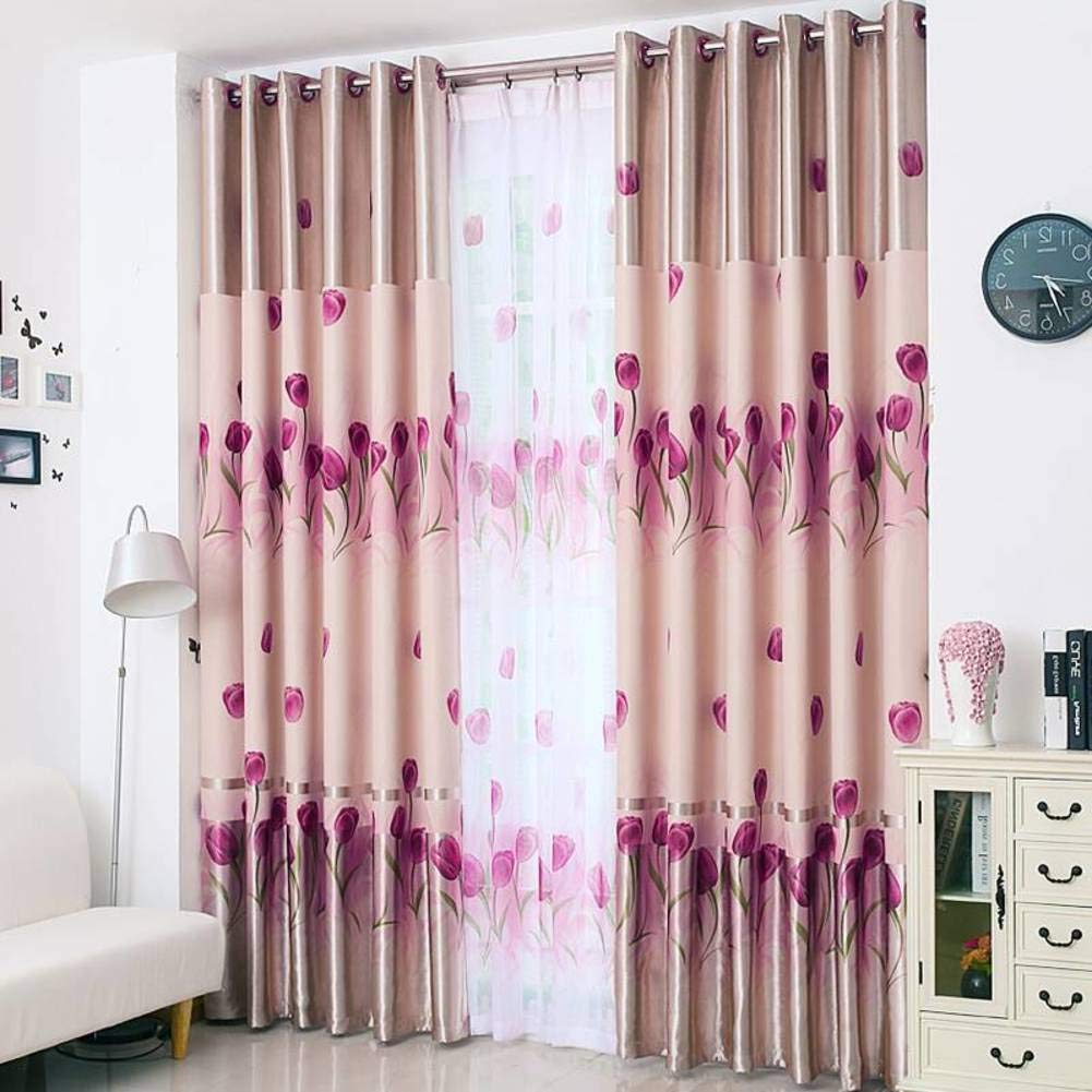 Rideau de fenêtre or rose 350x270cm avec motif fleur pour salon et chambre
