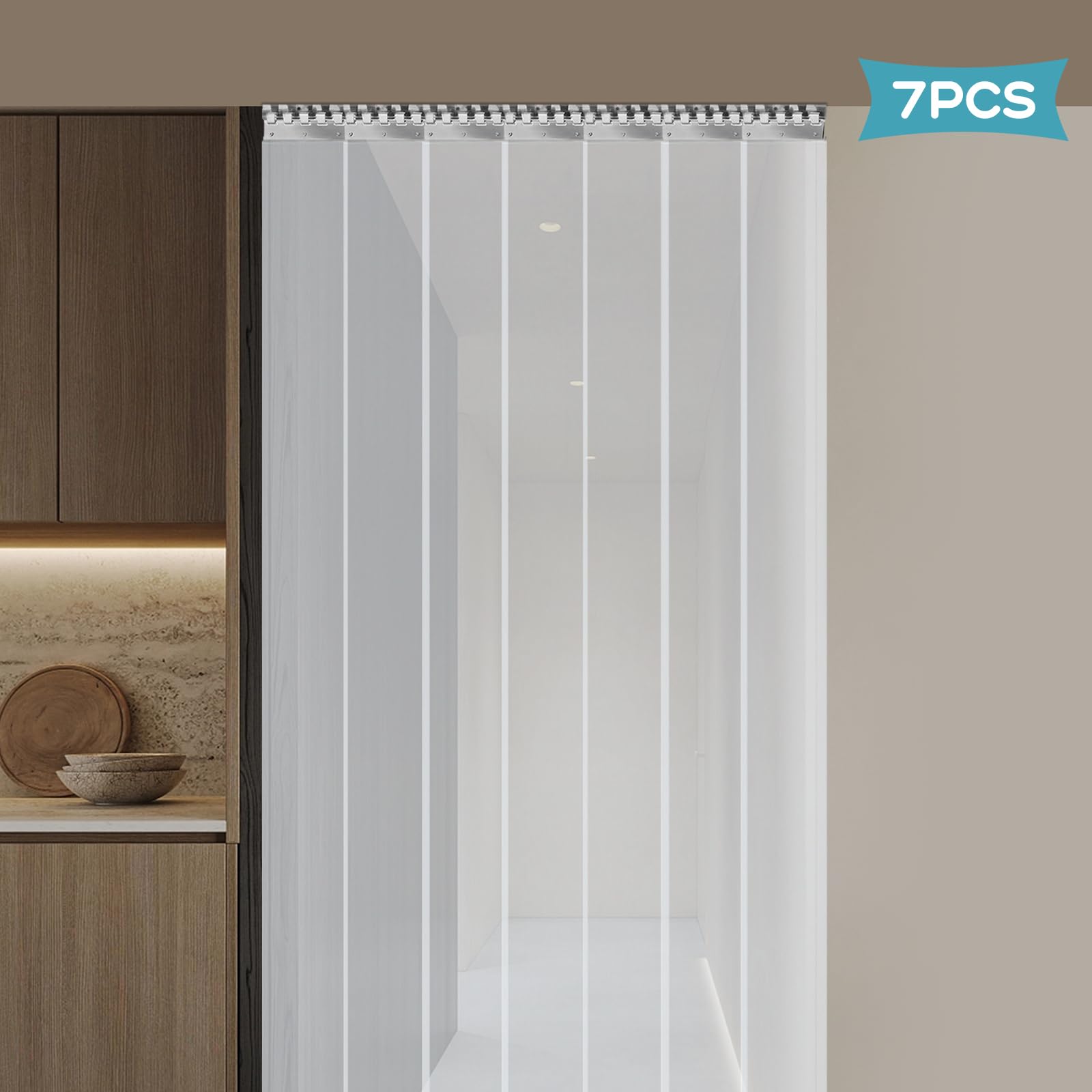 Lot de 7 rideaux à lamelles en PVC - Transparent - Design à lamelles - Dimensions : 2 m de hauteur x 1,05 m de large - Rideau de porte à rayures transparent - Coupe-vent - Réduction du bruit