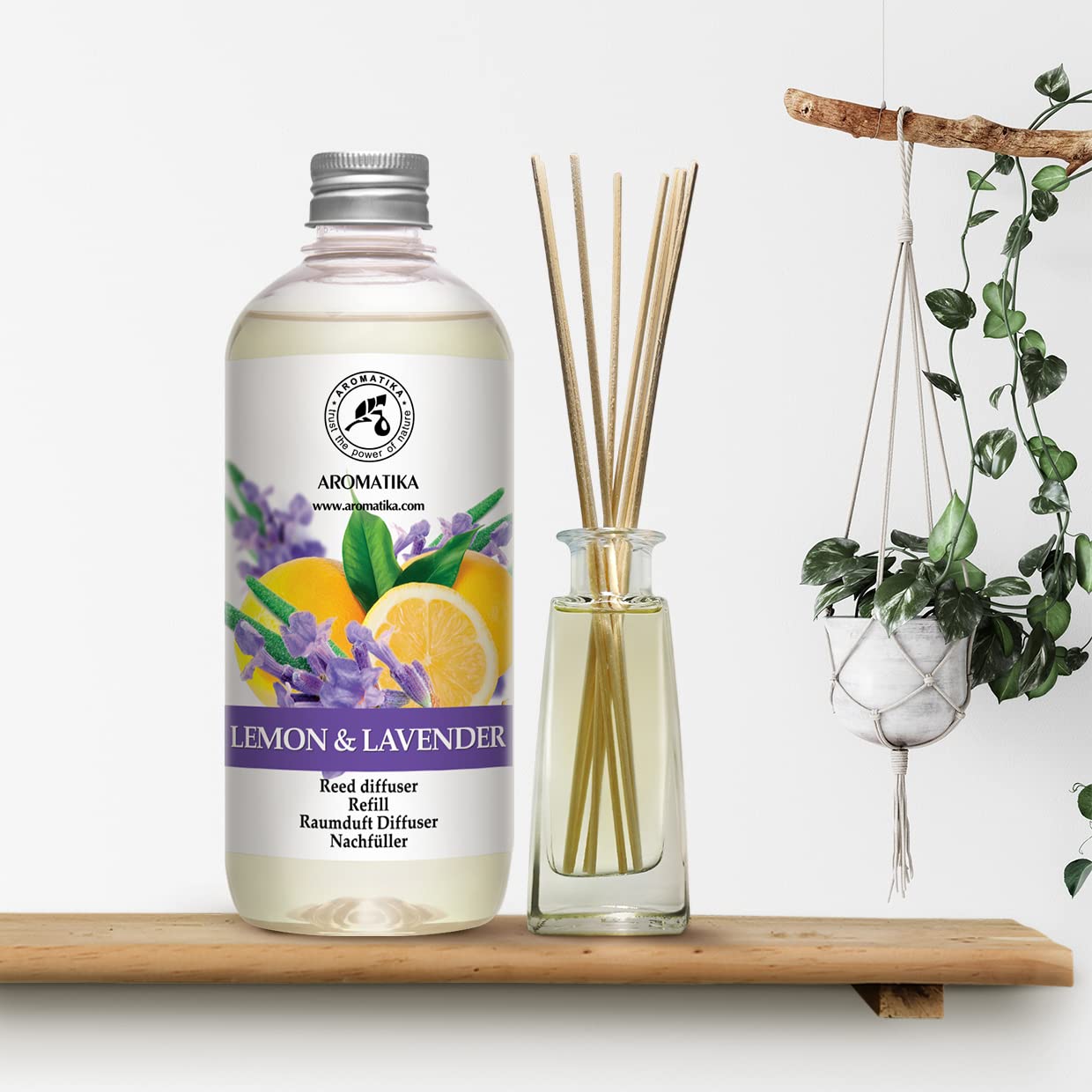 Recharge Diffuseur de Parfum Citron-Lavande 500ml - Diffuseur d'Ambiance avec Huile Essentielle - Aromathérapie - Parfum de Ambiance - Parfum Frais et de Longue Durée - Assainisseur de Air