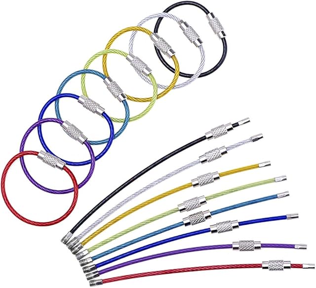 Wire Keychain Cable Key Ring Stainless Steel Colorful (2 mm, 4 Inch, 16 Pack)