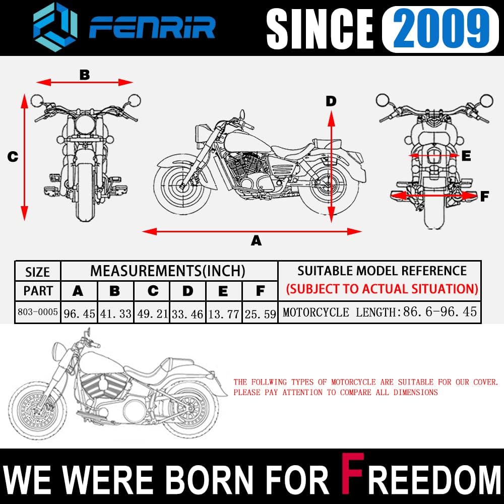 FENRIR 96" Motorcycle Cover Waterproof Outdoor Storage Exhaust Pipe Anti-Scalding Compatible with Harley Davidson Softail Fat bob Fat boy Low Rider Breakout Indian Scout Chief Shadow Vulcan Boulevard