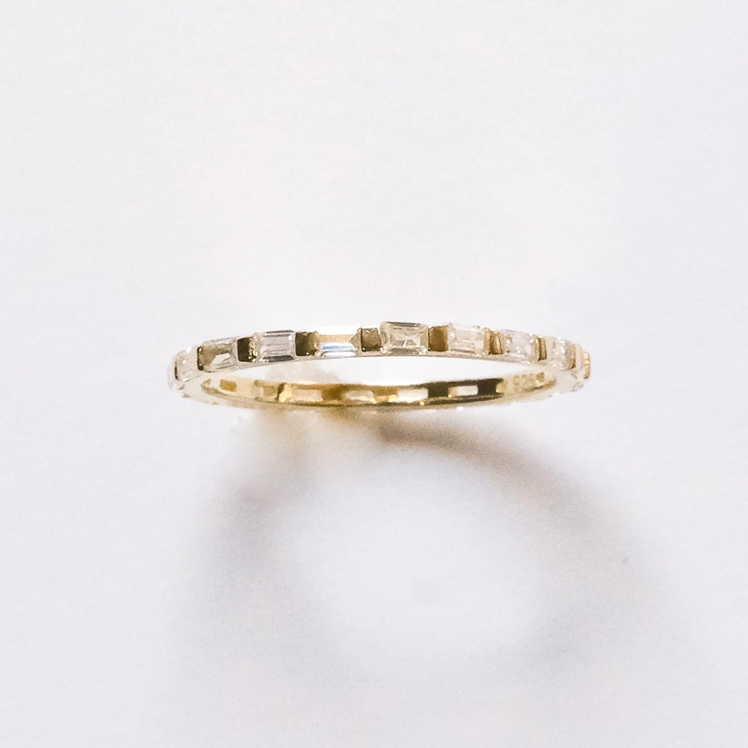 espere Dainty CZ Baguette Stacking Ring | Sterling Silver 925 Rhodium Plated Gold Minimalist Ring | Delicate Thin Band Eternity Rings Gift for Her - Image 8