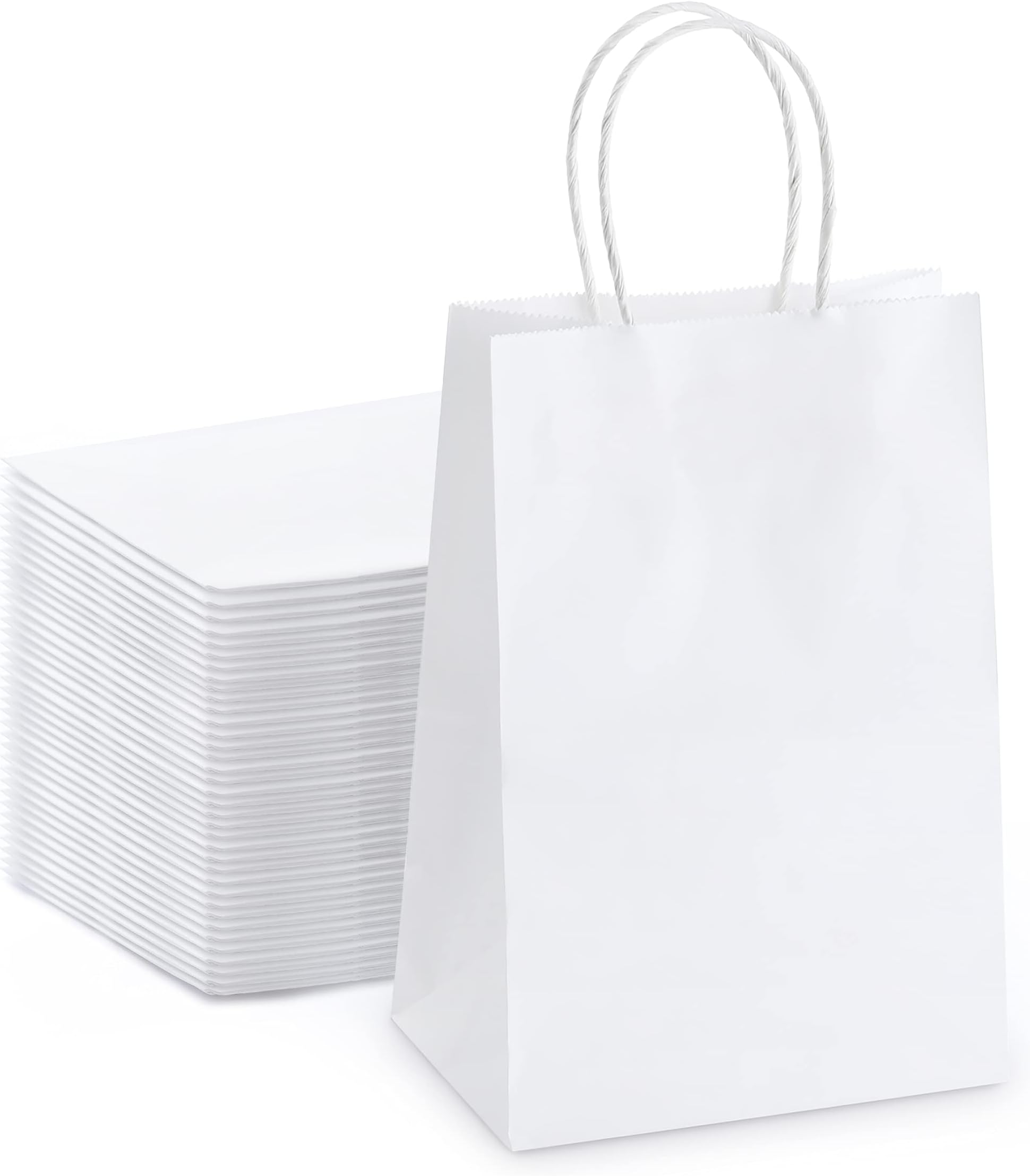 MESHA Paper Bags 8x4.75x10.5 Inches 100Pcs White Kraft Paper Gift Bags Small Business Shopping Bag with Handles Retail Bags 100% Recyclable Craft Retail Bags Bulk