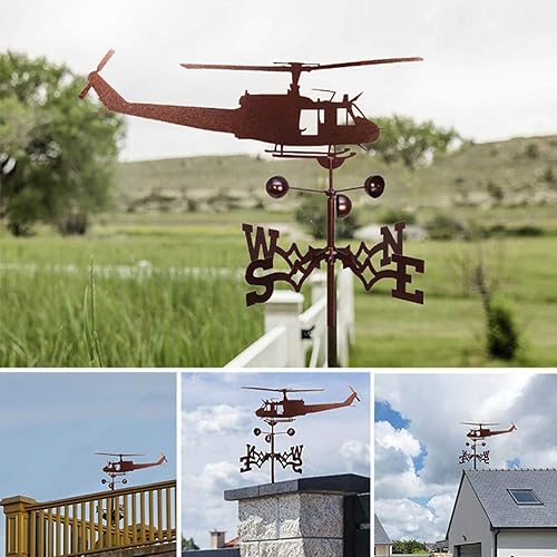 Miniatura 4 de Helicóptero de acero inoxidable, 50X35CM Retro Scene Garden Stake Weathervane Herramientas de medición profesionales, resistente y