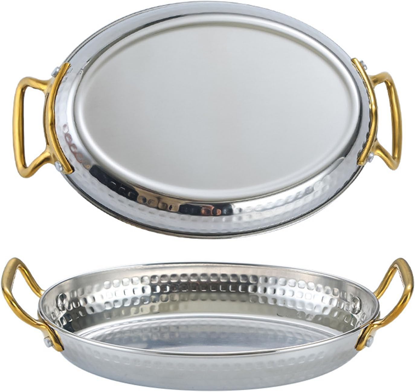 304 Stainless Steel Spanish Paella Pan with Anti-Scald Dual Handles, Suitable for Home, Restaurants, and Various Heat Sources,Silver,22cm