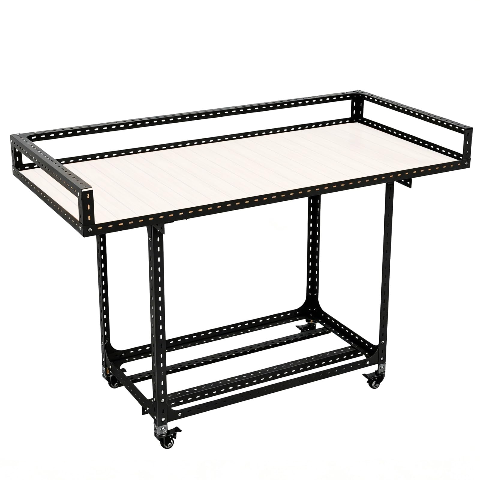 Metal Mobile Stall Vendor Cart with 176lbs Weight Capacity, Height Adjustable Double Layer Retail Table for Outdoor Street Market(Black,60x100x150cm/24x39x59in)