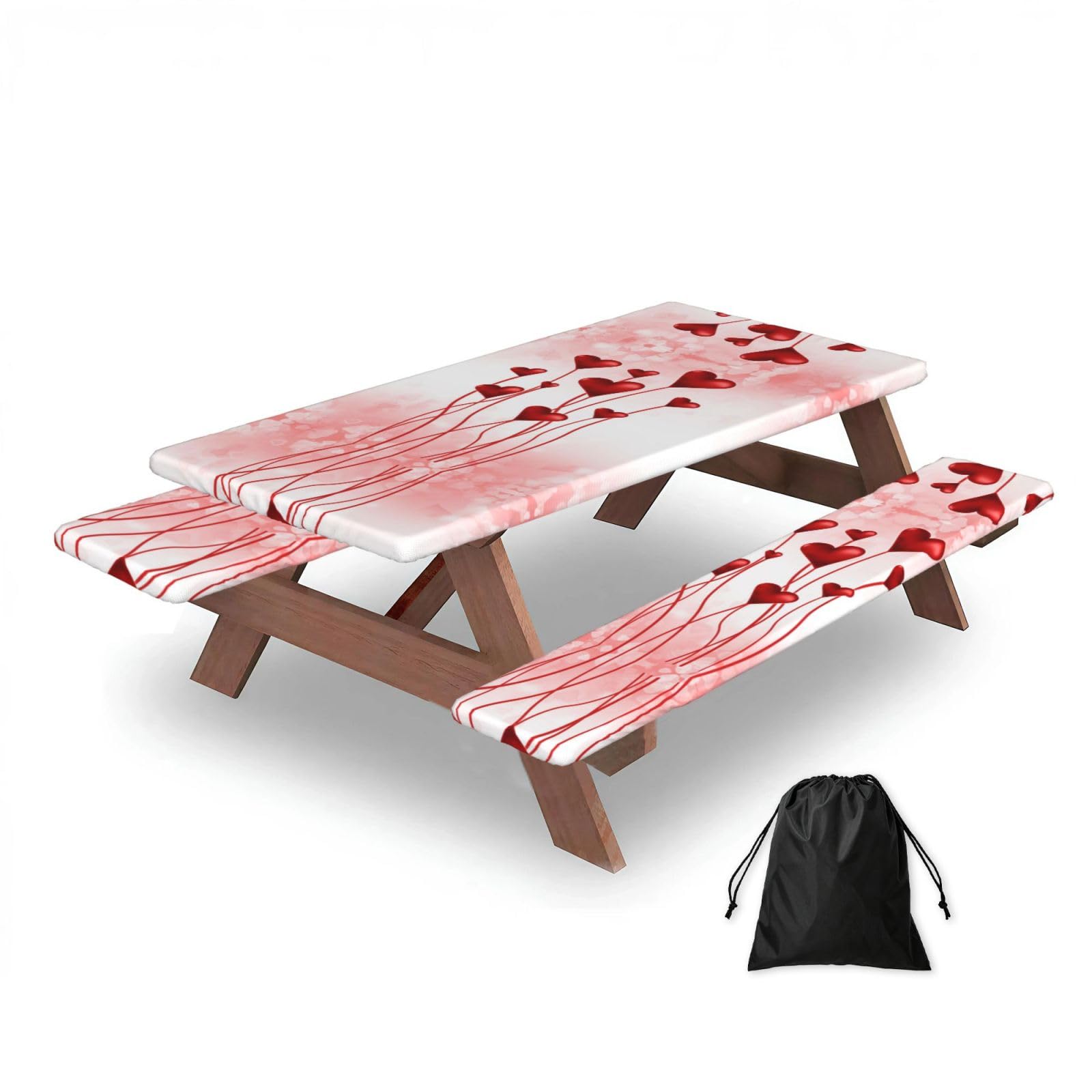 Housses de table élastiques imprimé cœur anti-vent intérieur extérieur