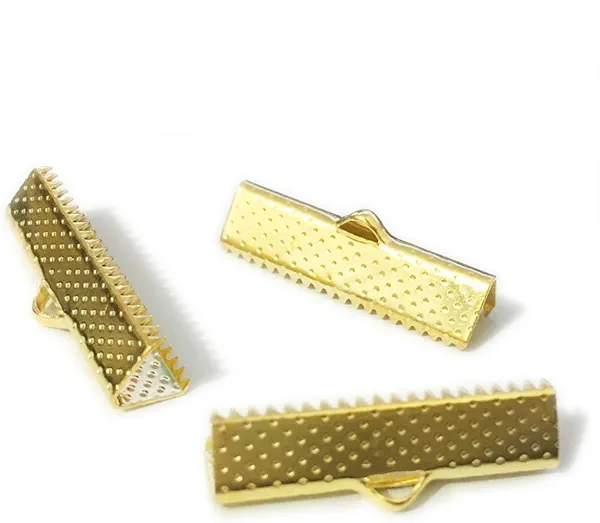 Ribbon Clamp Crimps with Loop Crimp end Beads Leather Cord Clasps End Caps (25mm (1 inch), Gold Plated)