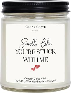 Cedar Crate Market - Anniversary Candle - Smells Like You're Stuck with Me Romantic Wedding Anniversary Present for Men, Women, Couples, Wife, Husband, Him & Her, Soy Wax Scented Candle