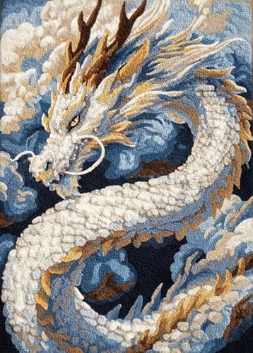 Kitquiver Large Latch Hook Kits for Adults, Dragon Rug Making Kit for Adults Beginners, Pre-Printed Pattern Rug Making Kit, Tapestry Kits Rug for Beginners, Latch Hook Rug Kits Embroidery Ca