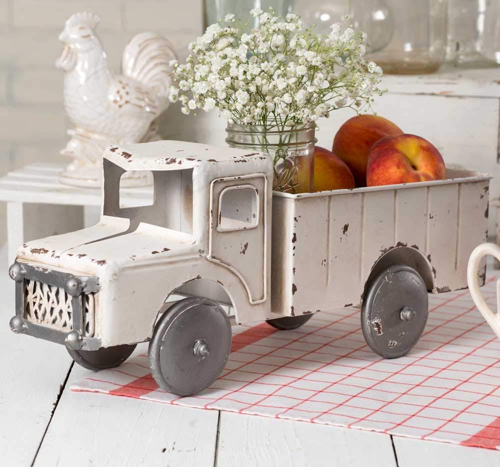 Vintage White Rustic Truck Planter Decorative Tabletop Storage