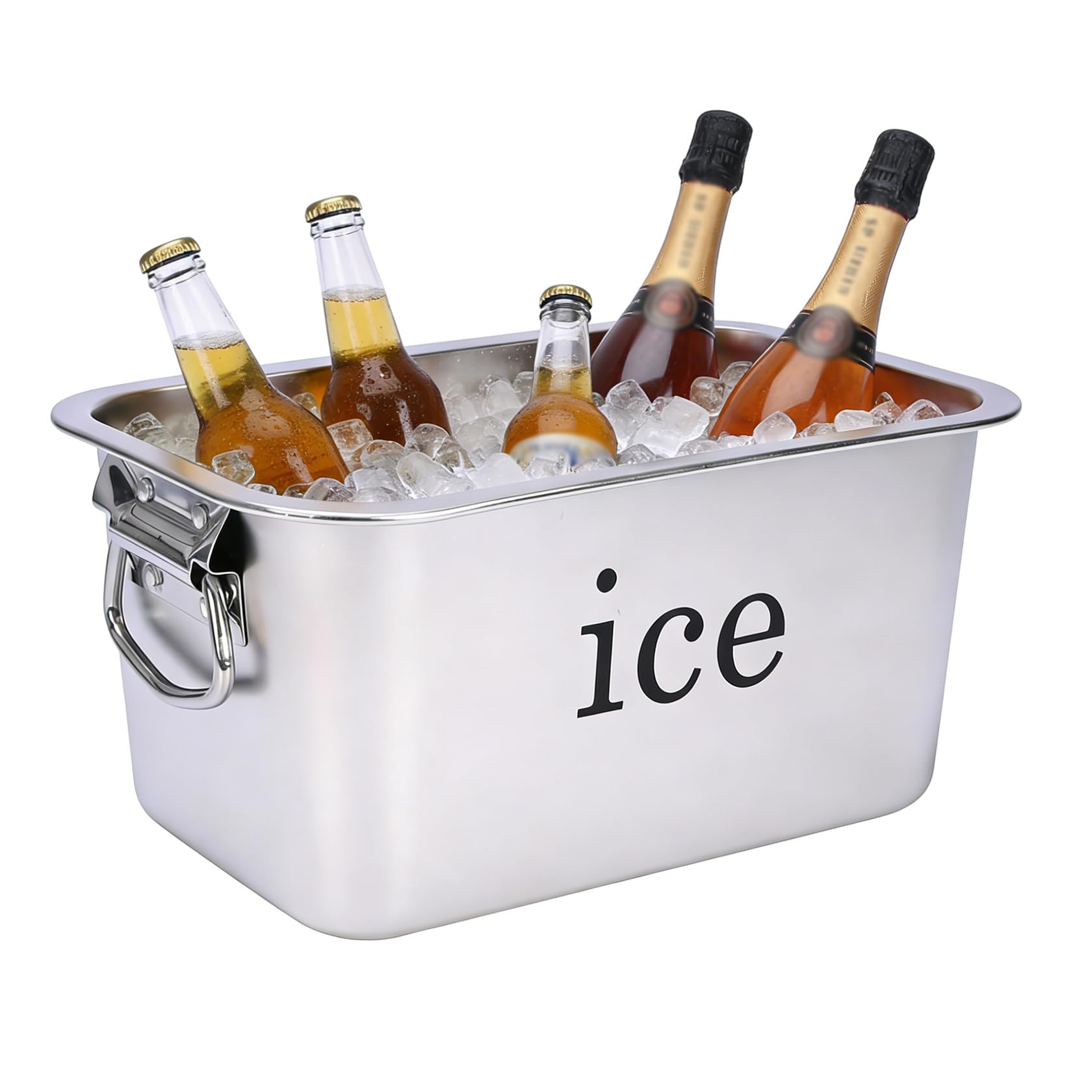 Secchiello per ghiaccio in acciaio inox, 6.8 L, con manico, per bevande, cubetti di ghiaccio, feste, barbecue, bar e casa, grande contenitore per il ghiaccio, champagne e birra, vino e cocktail per