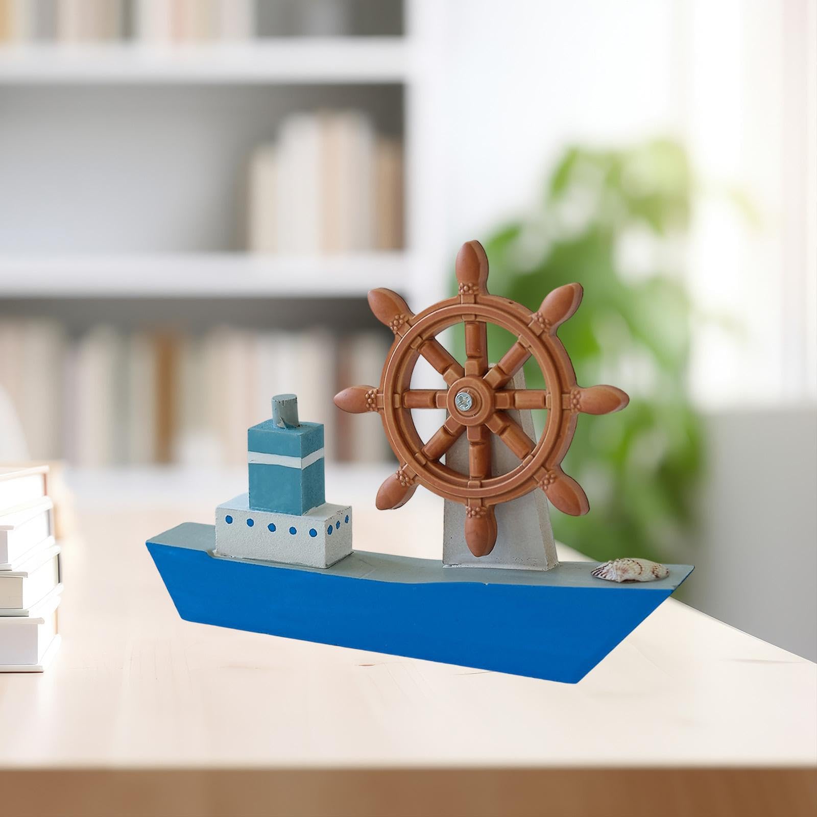 Gralara Maquette de Voilier En Bois, Décoration, Cadeau Nautique, Gouvernail avec Barre à Roue pour Hôtel Ou Ferme, Bleu Clair