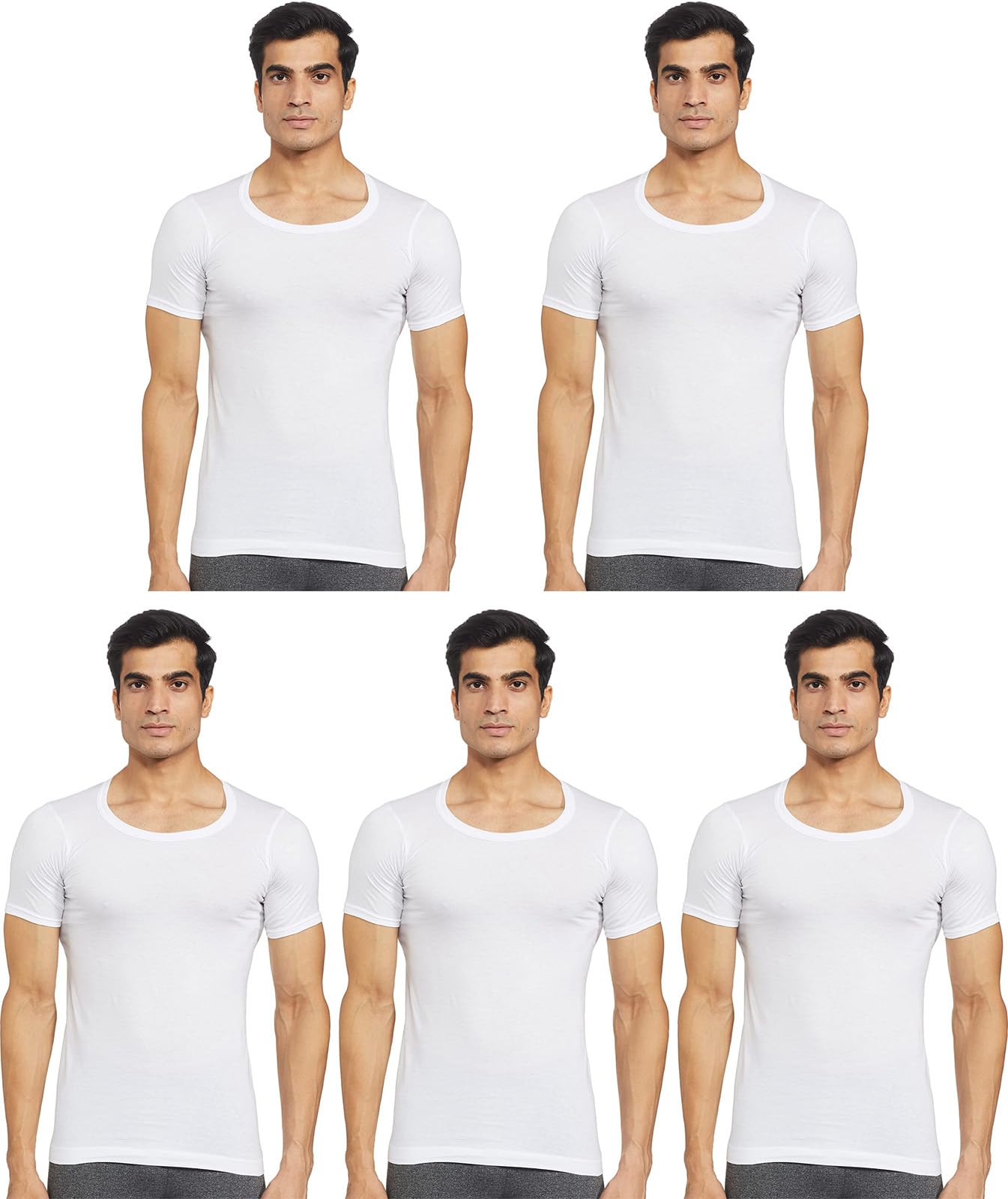 rupa frontline Men's Cotton Solid White Round Neck Half Sleeve Vest - Pack of 5 (#FL-Sky-White-RNS-100cm)-picture-34