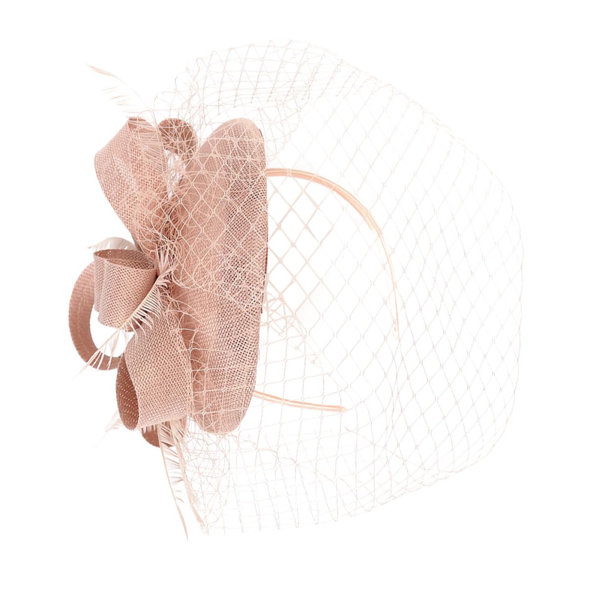 VILLCASE Fascia per Chioma Fascinator in Rete Rosa Cipria, Copricapo da Festa del tè e Banchetto Elegante, Accessorio Leggero e Resistente per Cerimonie e Serate Speciali