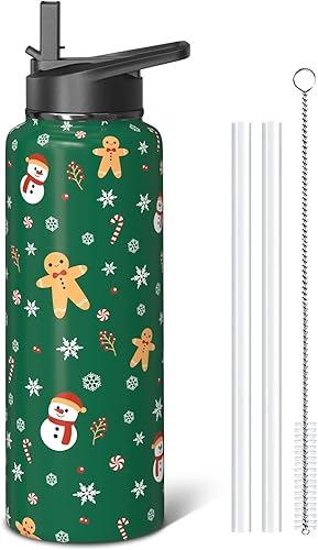 Miniatura 19 de Botellas de agua de fantasma de Halloween de 40 onzas con popote abatible y tapa de boquilla, bonita botella de agua de acero inoxidable Botella