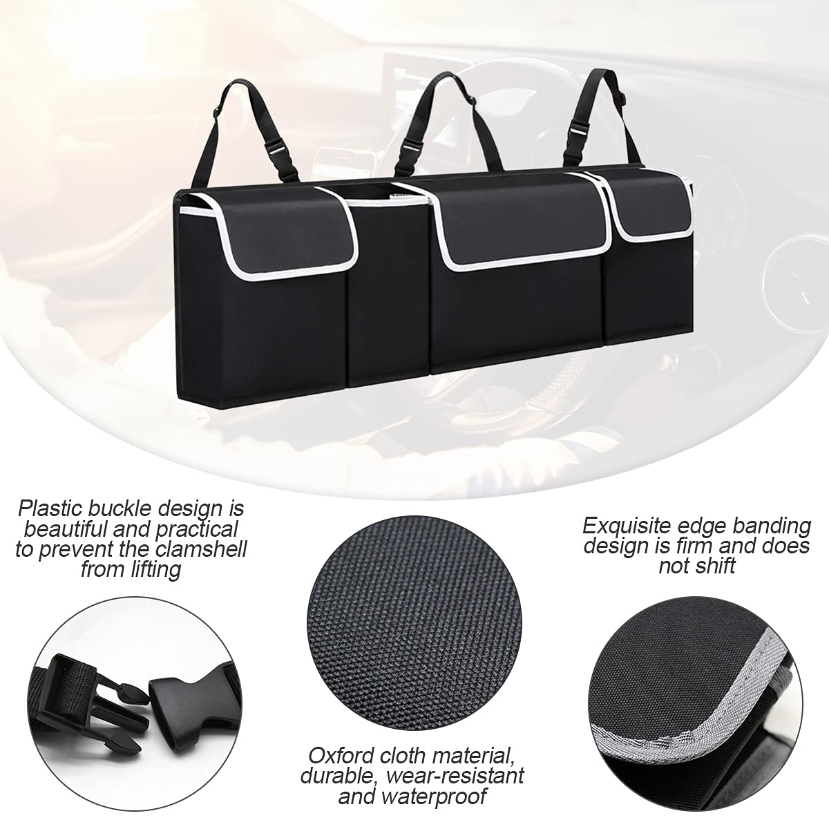 Organisateur De Coffre De Voiture Adunsiaoto - Sac De Rangement Pliable Antidérapant Avec Sangles (Bleu)